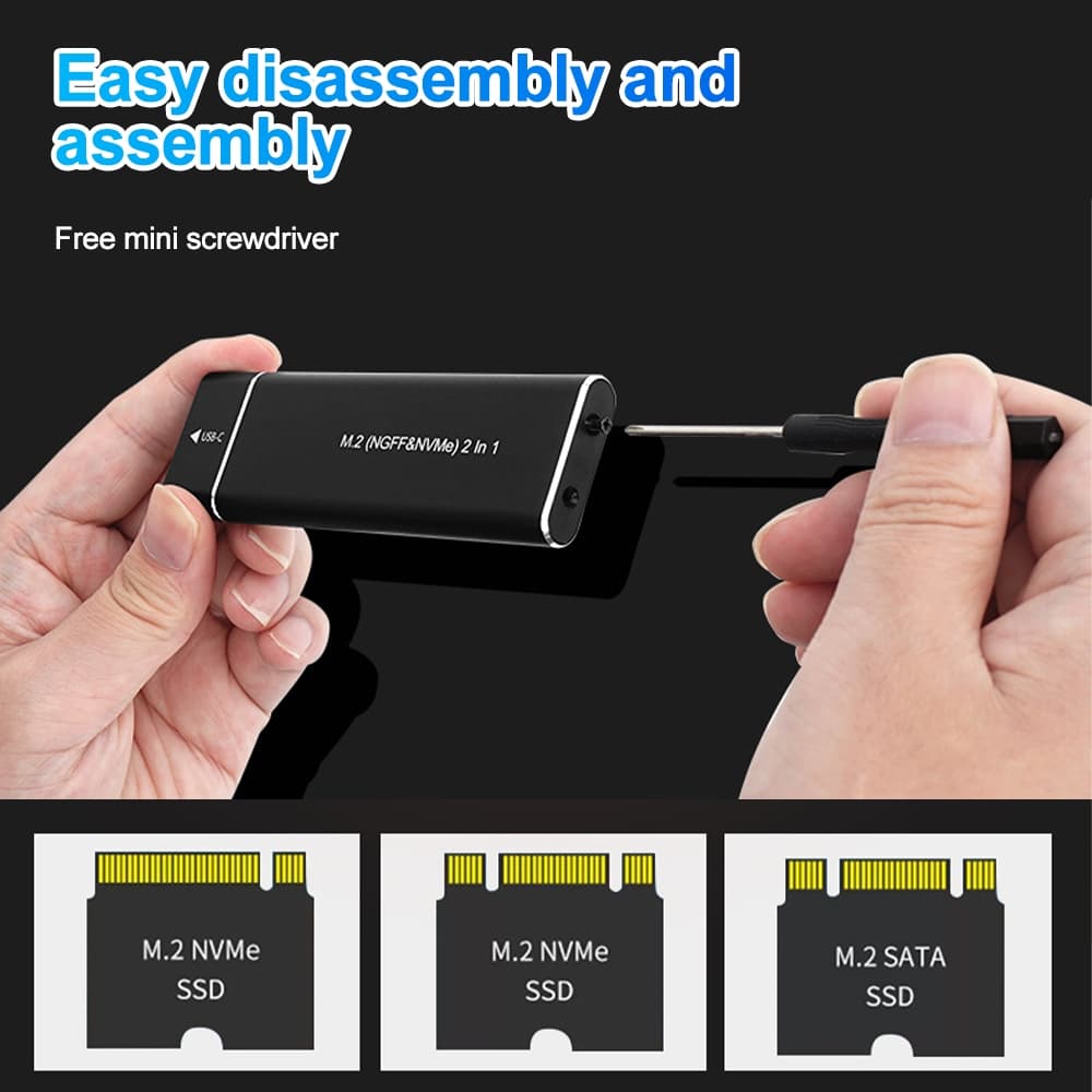 2026 Nova Capa M2 SSD de Duplo Protocolo M.2 NVMe/SATA SSD 10Gbps Adaptador de Gabinete Externo Tipo-C com Dissipação