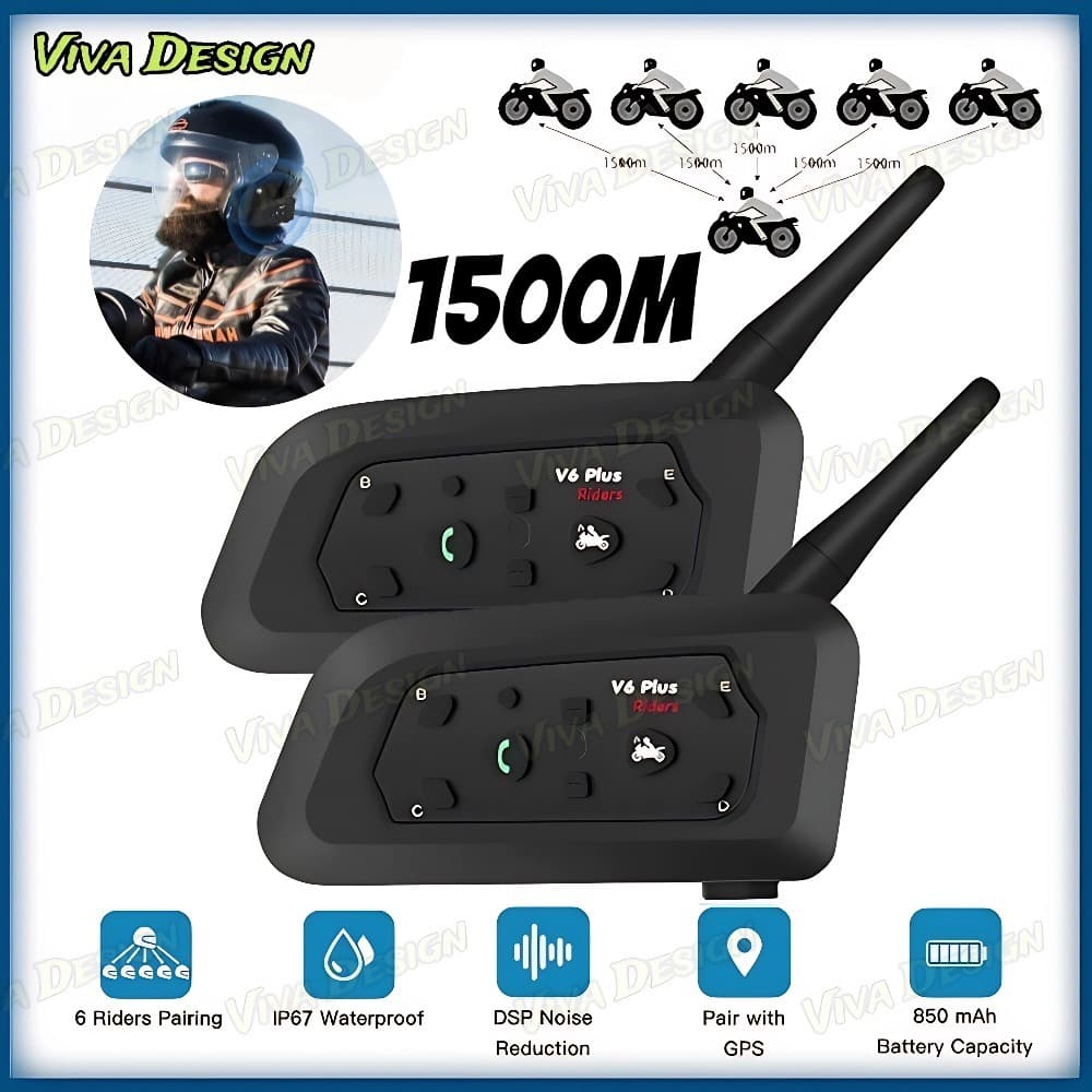 V6 Plus Mais Fone De Ouvido Intercomunicador De Capacete De Motocicleta Bluetooth Com Interfone BT De 1500M