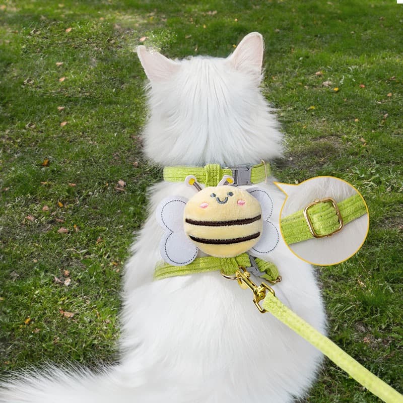Peitoral para Gato Não Escapa em H com Guia Inclusa Ajustável Abelha 3D para Cães Pequenos