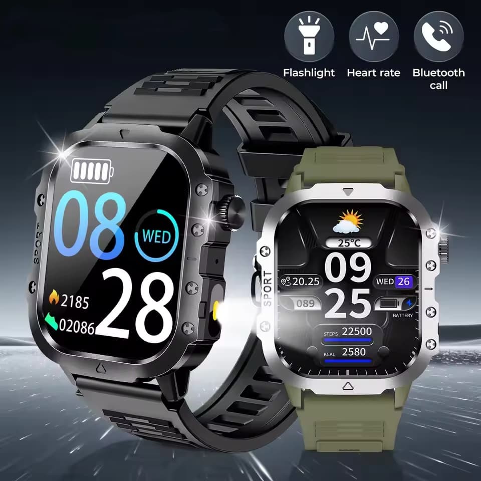 Esportes Smartwatch Relógio Inteligente Masculino Ao Ar Livre Rastreador De Fitness Monitor Saúde Lanterna LED 2.01 À Pr