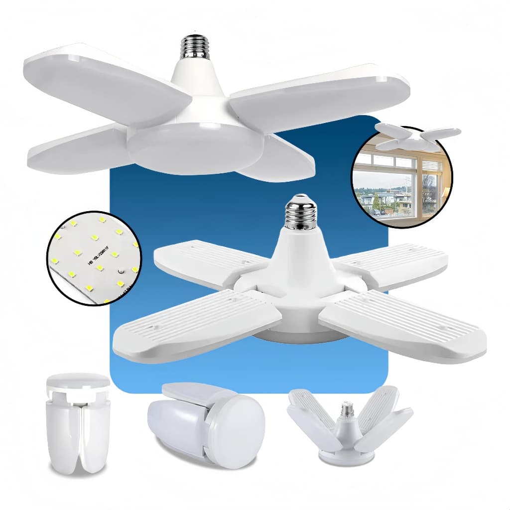 Lâmpada Bulbo LED Pétalas 80W Dobrável Ajustável Multi-Ângulos Luminária de 4 Folhas/Pás E27 Bivolt