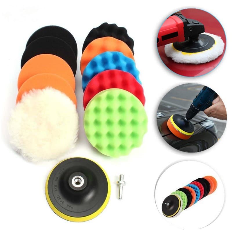 Kit Boina Polimento Automotivo 11 Peças 3 Pol Espuma Lã Disco Com Suporte Para Furadeira e Parafusadeira