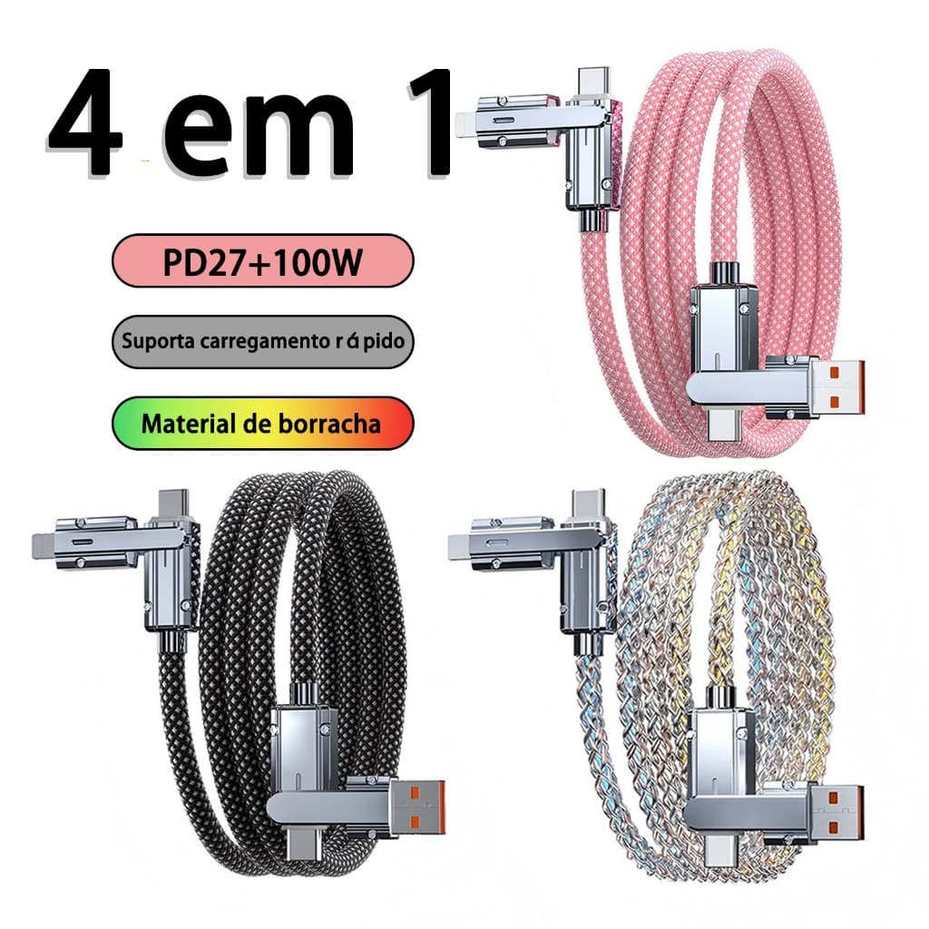 Cabo De Carregamento ultra-Rápido 4 Em 1 De 100 W , Adequado Para Todos Os Telefones Celulares Com Conectores USB Tipo C