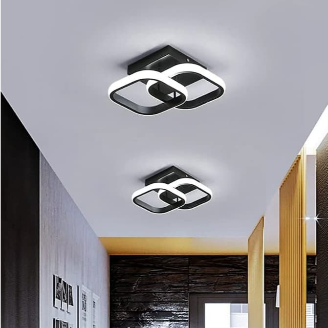 Luminária Plafon LED Teto Pendente Duplo Quadrado Luz Led Sobrepor Preta/Branco 220V Com Difusor Central