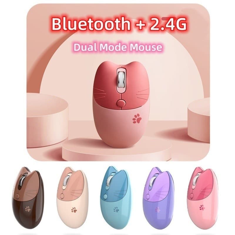 Rato sem fio silencioso de 3 modos Cute Cat Bluetooth Mause Ratos portáteis ultrafinos para laptop PC Tablet