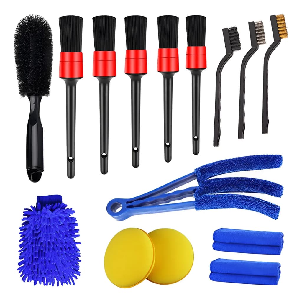 Conjunto de 15 peças de Kit de limpeza de carro, incluindo escovas finas e ferramentas de esfregar