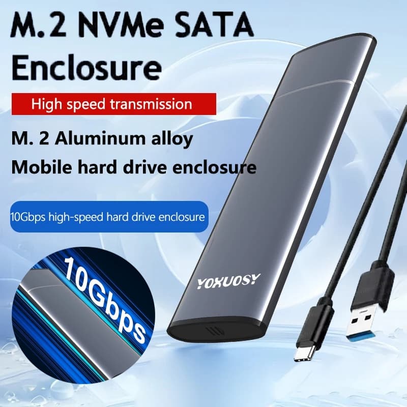 Nova Caixa SSD M2 2026 Protocolo SATA NVMe 10Gbps M.2 para USB C 3.1 Gen2, Gabinete Portátil Externo de Armazenamento