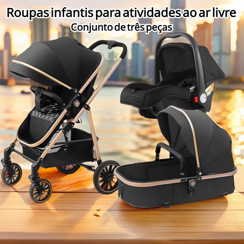 Carrinho de bebê multifuncional três em um de luxo estilo europeu