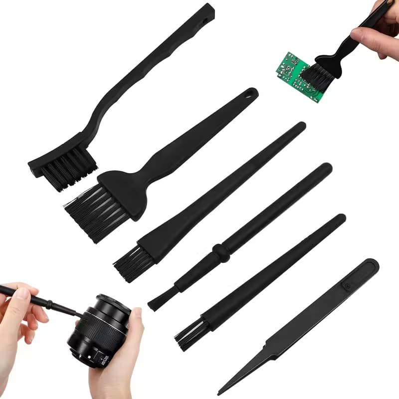 Kit Escova e Pincel Antiestático 6 em 1 p/ Limpeza de Placas, Eletrônicos, Teclado Impressoras Carro