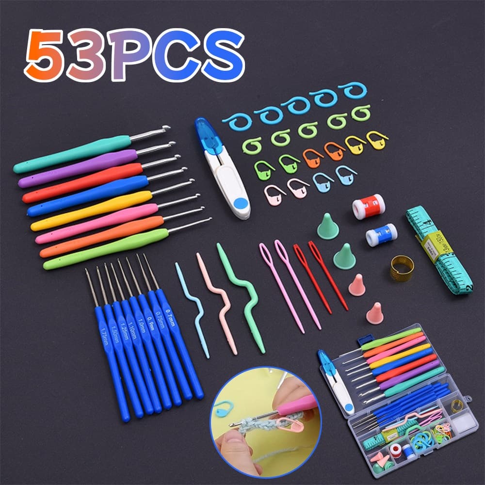 53 Peças Kit Crochê Completo Ferramentas Para Fazer Bonecos Agulhas E Acessórios