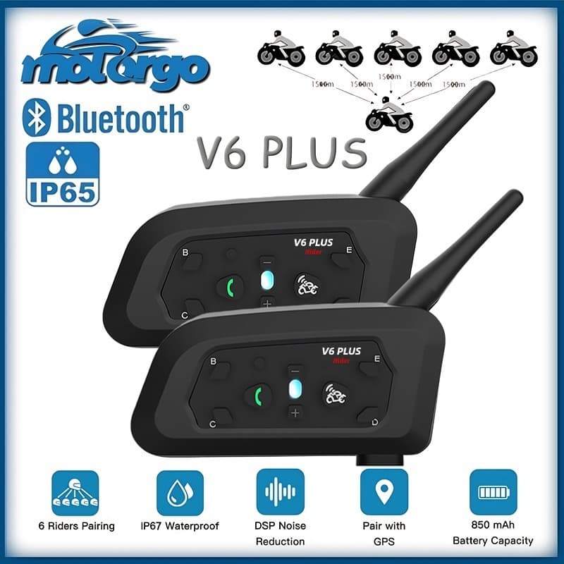 V6 PLUS Intercomunicador Mais Fone De Ouvido De Capacete De Motocicleta Bluetooth Com Interfone BT De 1500M Para 6 Pilot
