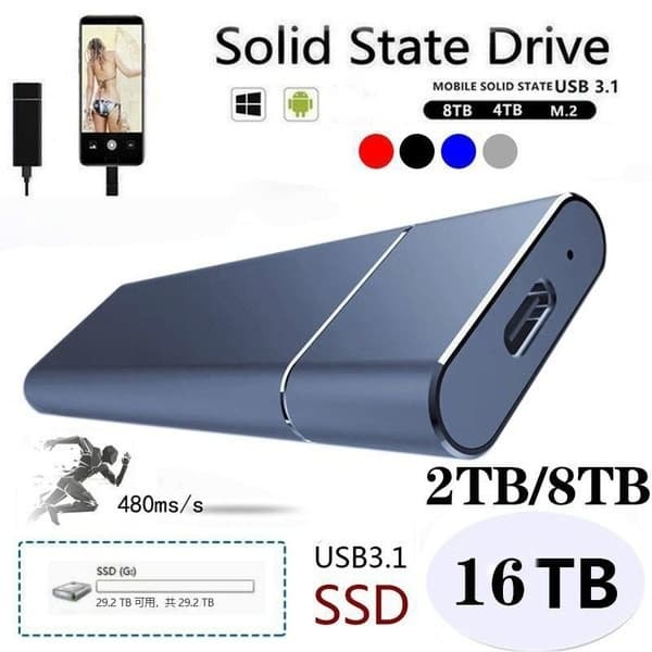 Disco Rígido Externo Móvel De Alta Velocidade De 16 Tb SSD USB3.1 De Unidades De Estado Sólido Para Laptop Plug and Play