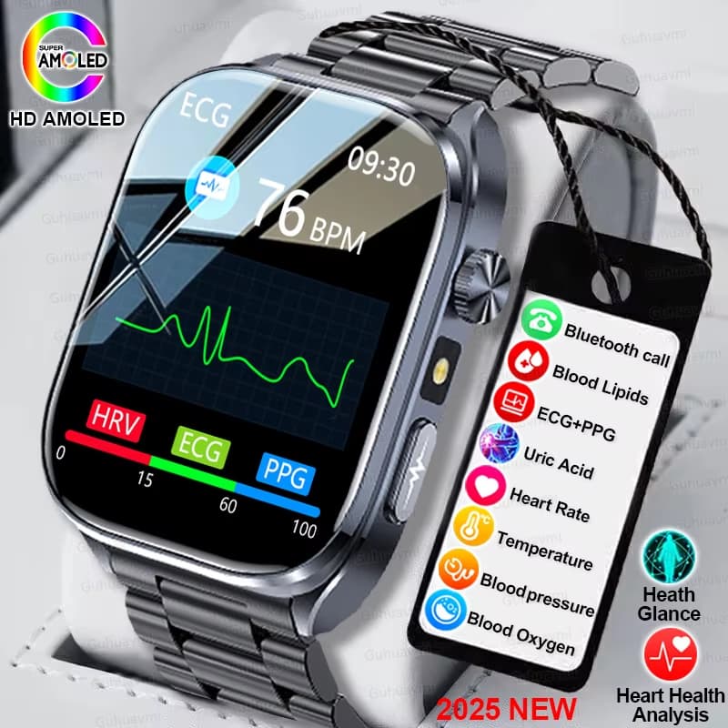 2025 Novo Preciso ECG AI Smartwatch Relógio Inteligente Coração Análise De Saúde Sanguínea Arterial Lipídio Pressão BT C