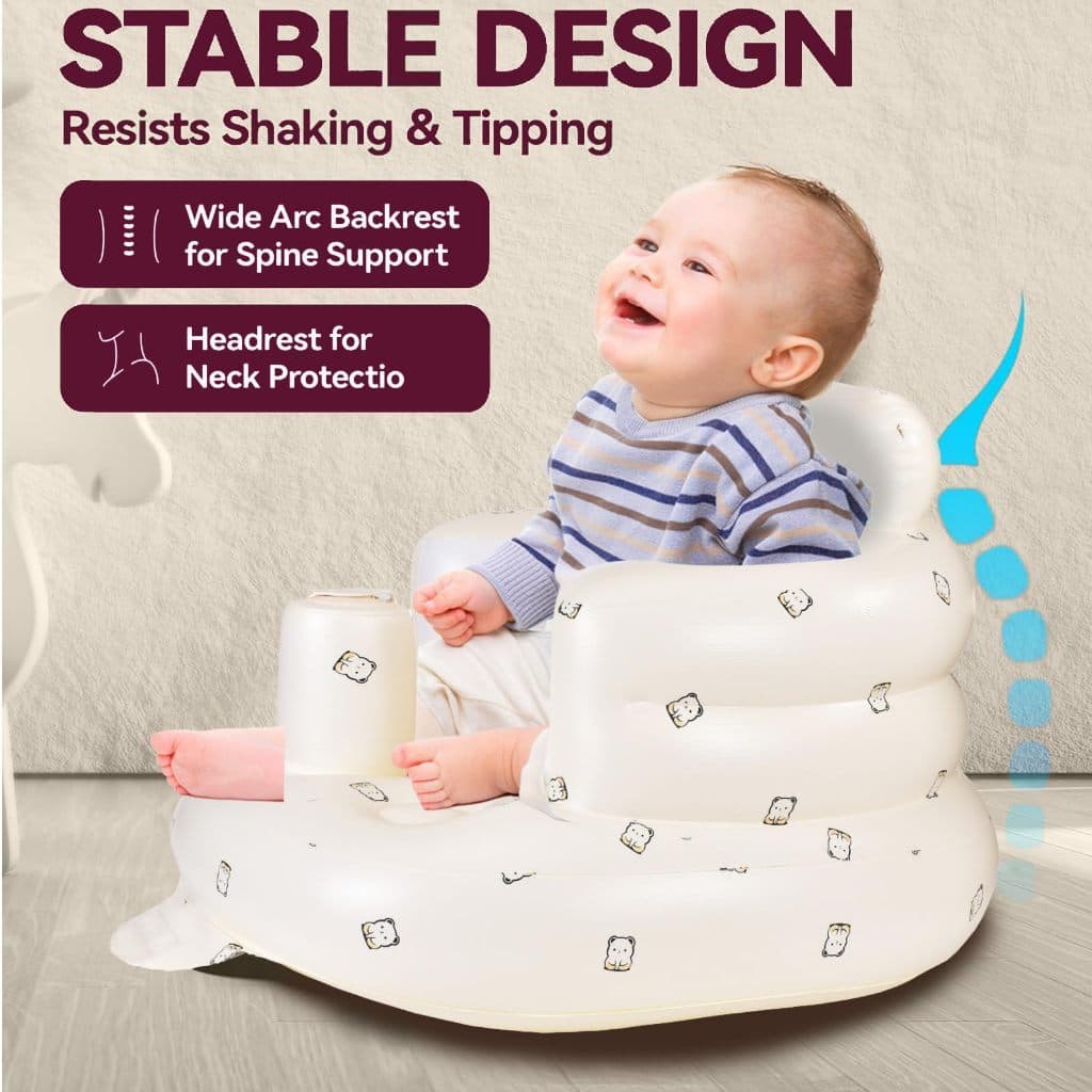 Pressione o botão para inflar automaticamente o sofá do bebê como assento de bebê