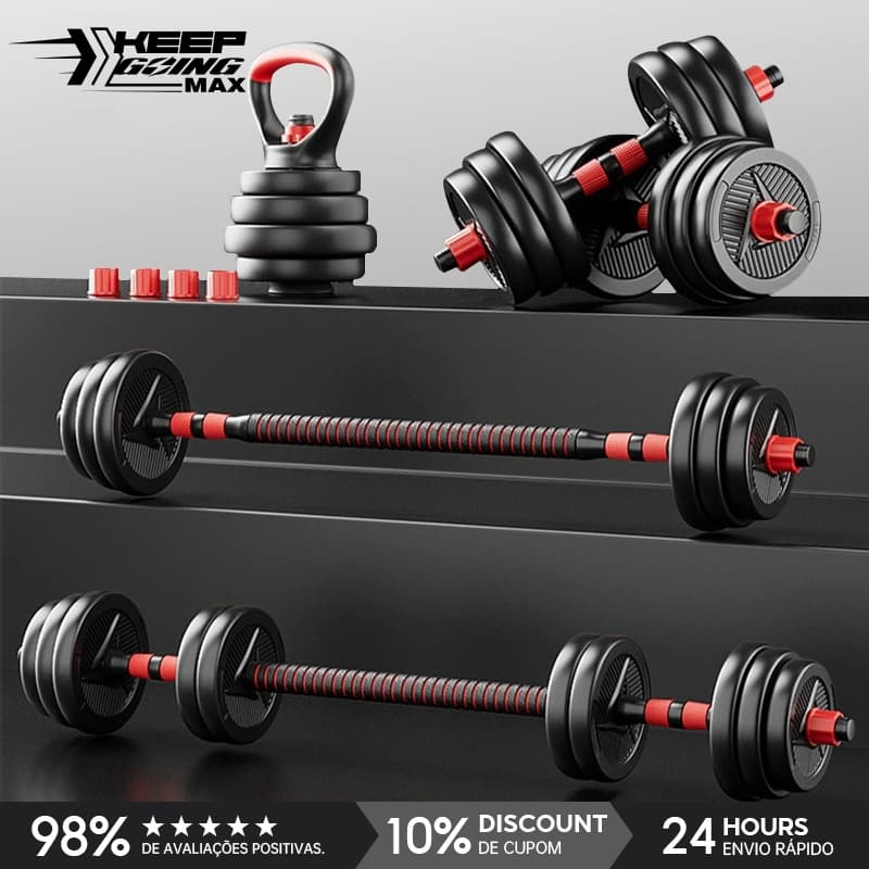 Kit De Musculação Com Pesos 6 Em 1 Bar Kettlebell 10kg Treino Casa