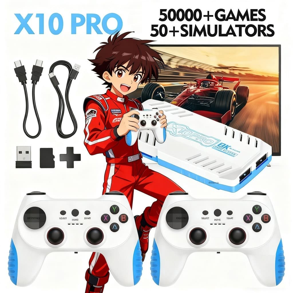 Game Stick X10 Pro 4K Console De Jogos De Vídeo TV Gamepads Sem Fio Videogame 50000 + Arcade Clássicos HD Dois Jogadores