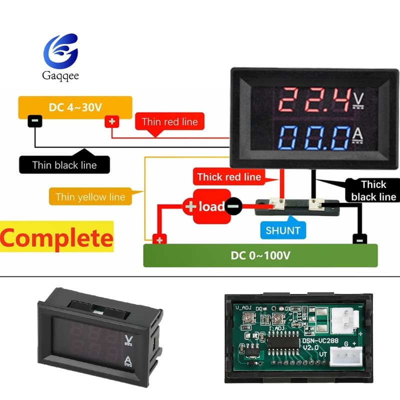 Voltímetro DC 100V 100A 0.28-inch LED Dual Digital Blue + Red Meter Amperímetro (Sem shunt)