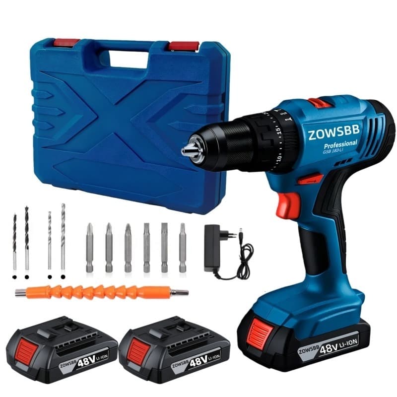 Furadeira parafusadeira 48V 2 Baterias elétrica furadeira de impacto ZOWSBB GSR 6-115