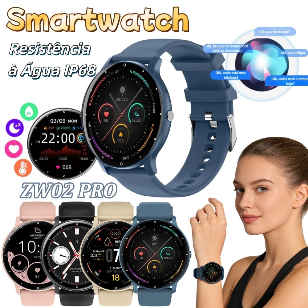 ZW02 Pro Relógio Smartwatch monitoramento de relógio inteligente feminino masculino esportivo Cardíaco Recebe Chamadas​
