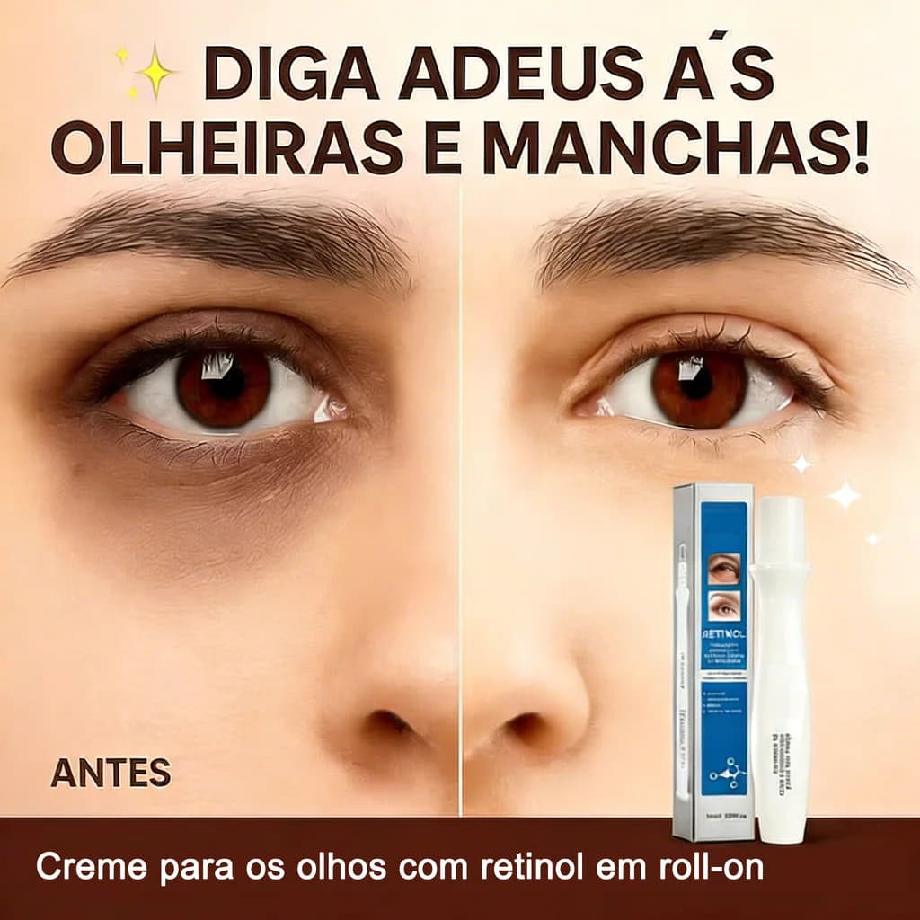 Sérum para Olhos com Retinol e Rolo Massageador Hidratante 15ml