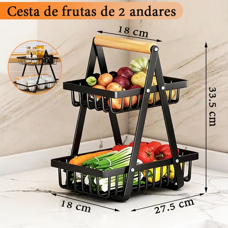 Fruteira de Mesa 2 Andares Cesta Organizador de Frutas e Legumes para Cozinha Multiuso Premium