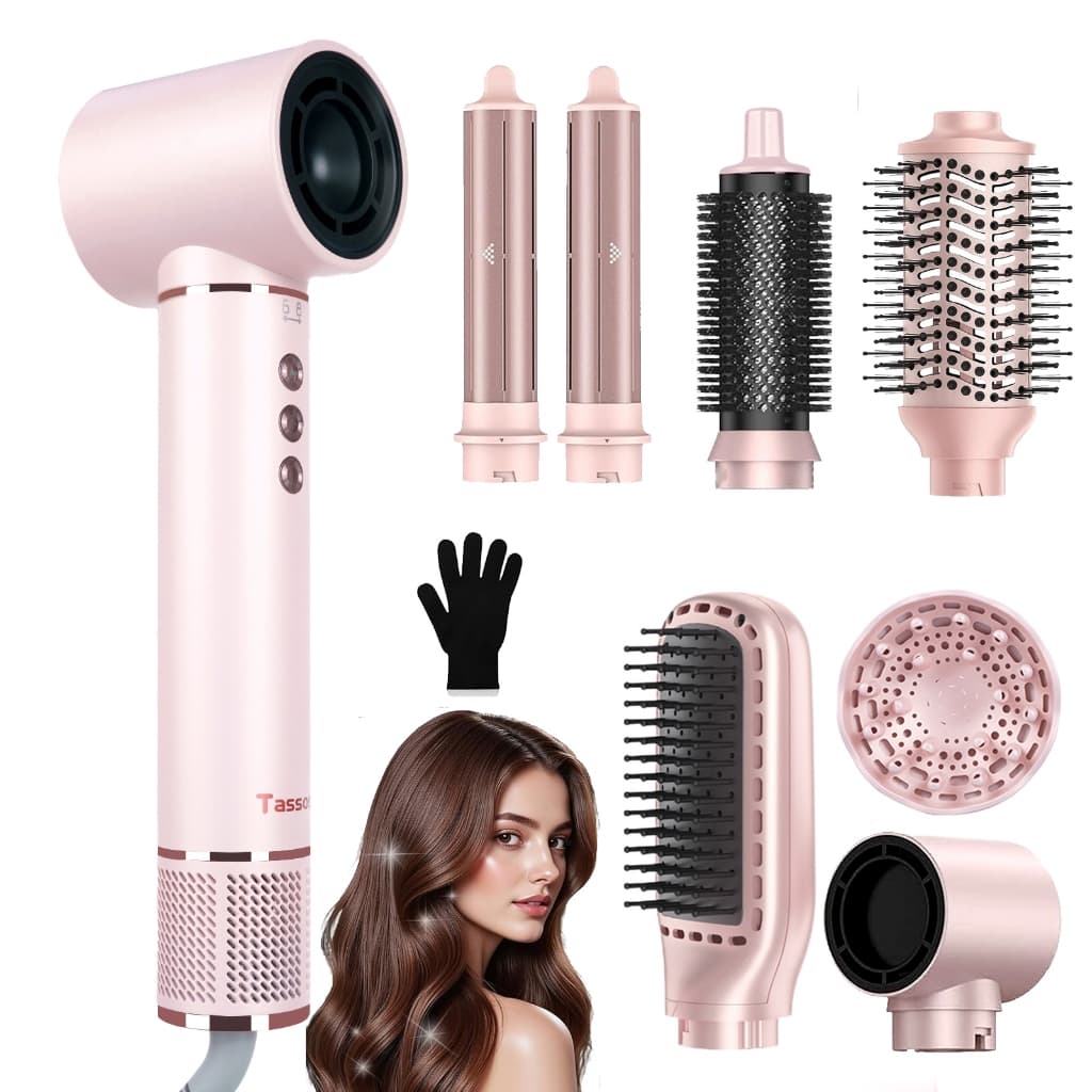 TASSOS Escova Secadora 8 em 1 - Profissional Anti-Frizz, Alisa, Enrola e Modela Cabelo com Ar Quente de Alta Velocidade