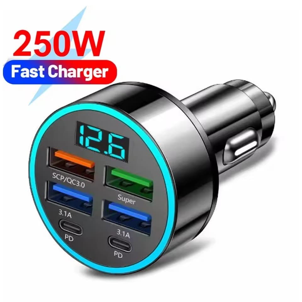 Carregador De Carro USB 250W PD QC3.0 C Telefone Para Type Adaptador iPhone Samsung Huawei Xiaomi Carga Rápida