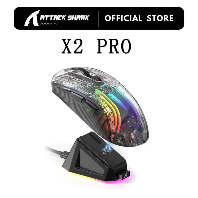 Mouse Para Jogos Sem Fio ATTACK SHARK X2 Pro PixArt 3212 4000 DPI RGB Dock De Carregamento Tri-Mode 2.4G/Bluetooth/Com