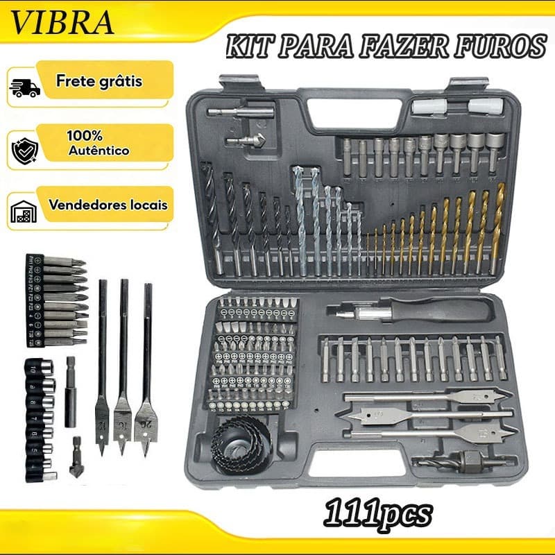 Conjunto De Brocas Para Carpintaria 111pCS Inclui , Chaves De Fenda E Soquete Caixa De Ferramentas Profissional
