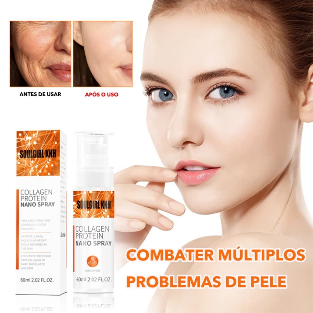 Spray de Colágeno Nano Hidrolisado 60ml - Anti-Idade, Anti-Rugas, Iluminador e Firmeza de Absorção Rápida