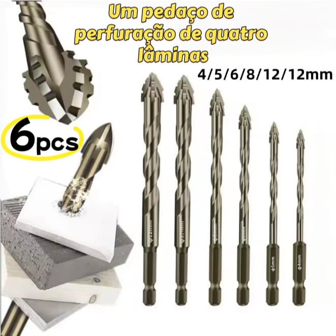 Kit 7 Brocas Serrilhadas Aço Titânio Alta Performance Universal para Furadeira e Parafusadeira