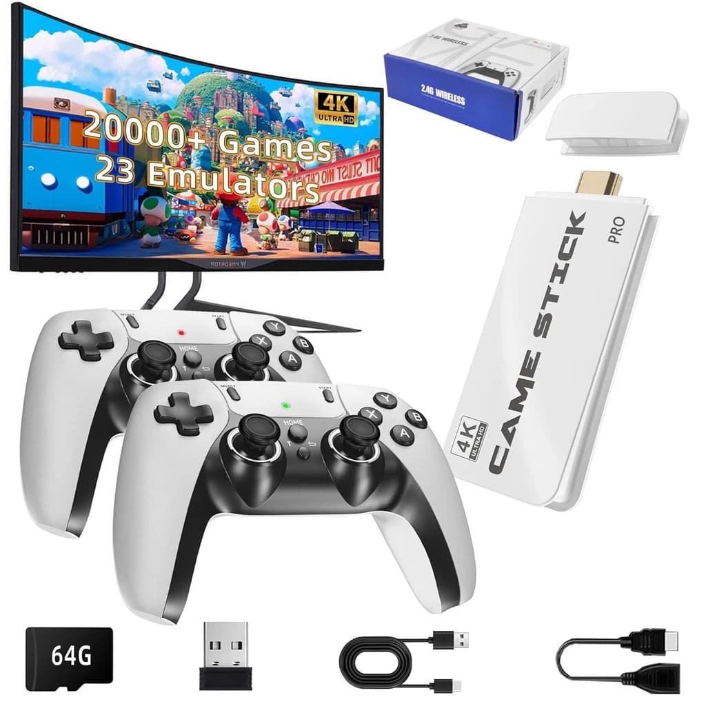 2025 NOVO Vídeo Game Stick M15 Pro 4k 64gb Hdmi Com 2 Controles Se Fio +20mil Jogos  Flash