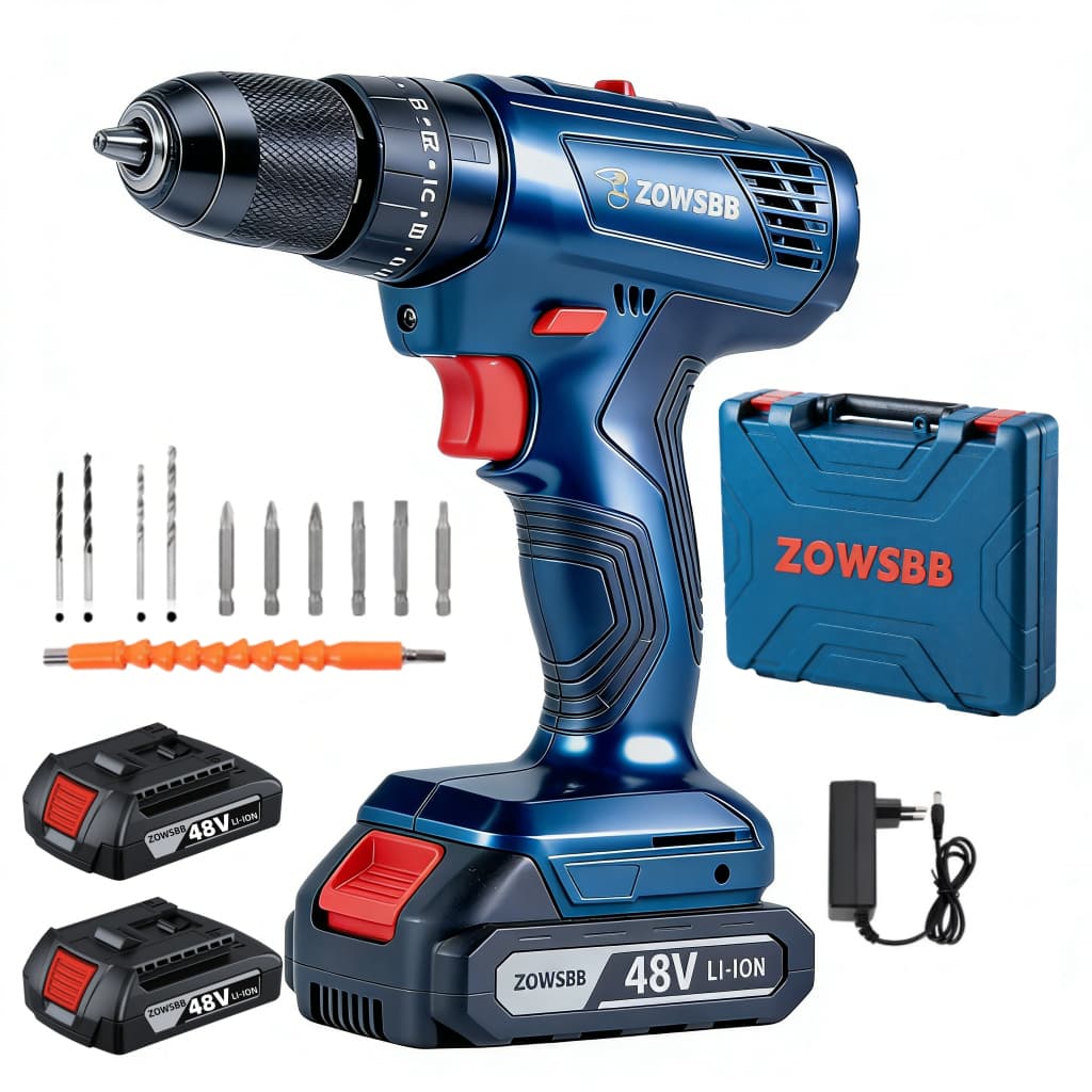 Furadeira parafusadeira de impacto 48V profissional 1900 RPM parafusadeira 2 baterias Genérica ZOWSBB