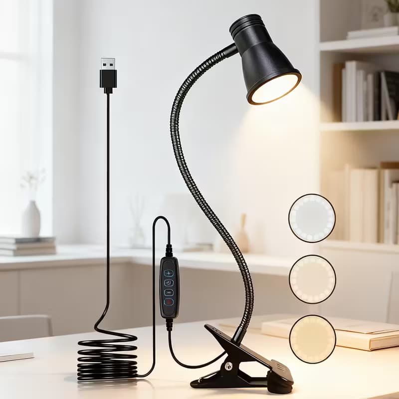 Luminária de mesa LED tricolor em formato de chifre com clipe