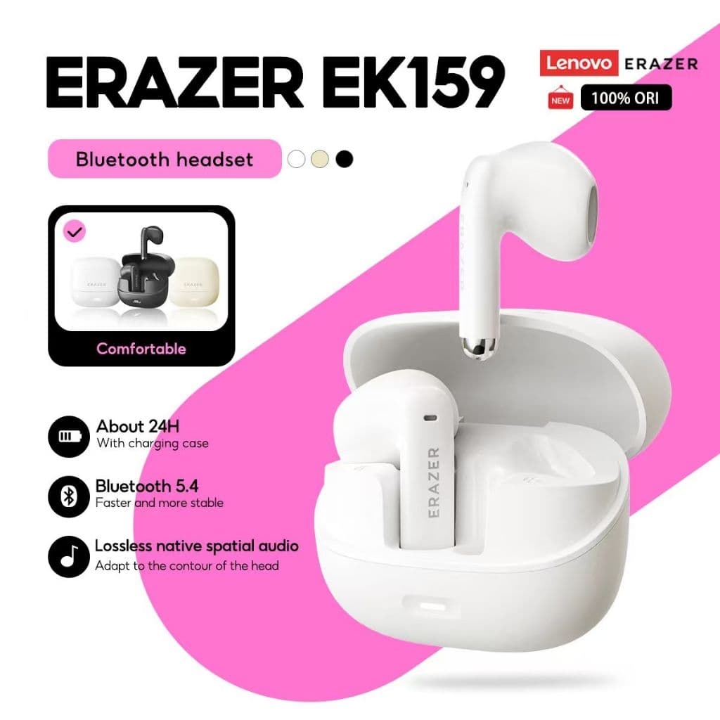 Fones de Ouvido Sem Fio Lenovo ERAZER EK159, Fones de Ouvido Estéreo Bluetooth HIFI, Fones de Ouvido para Jogos com