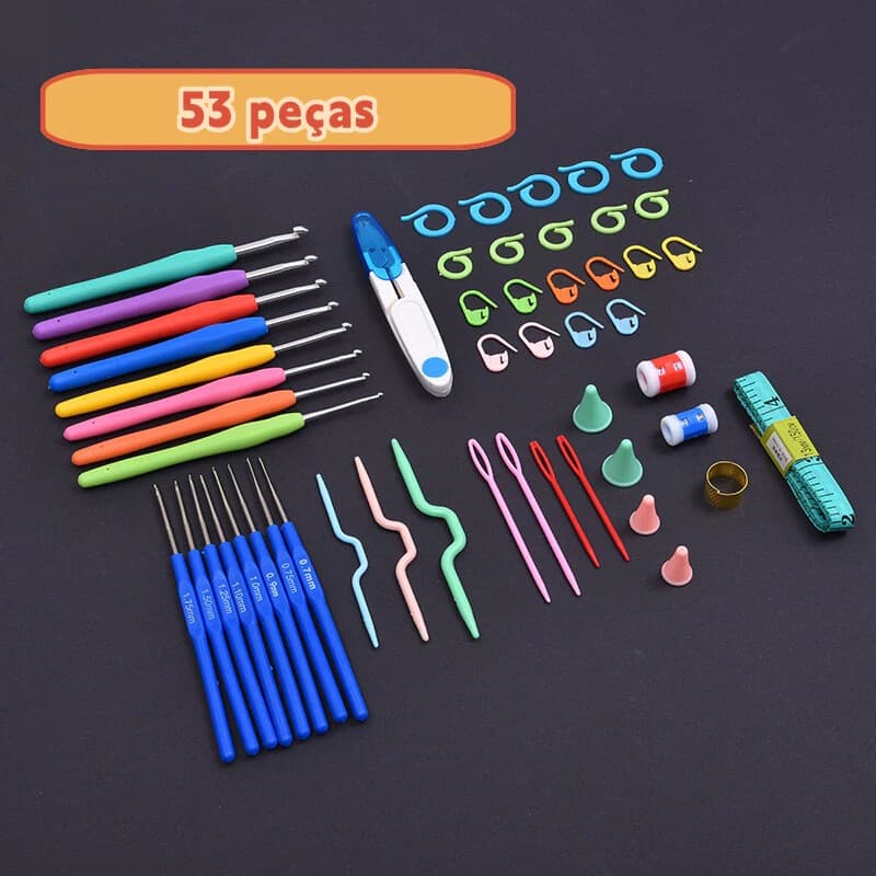 Kit 53/9 peças Kit Crochê Completo Para Fazer Amigurumi Agulhas Acessórios