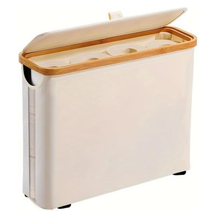 Suporte Cesto De Papel Higiênico De Bambu Com Tampa Para Armazenamento De Armário De Banheiro