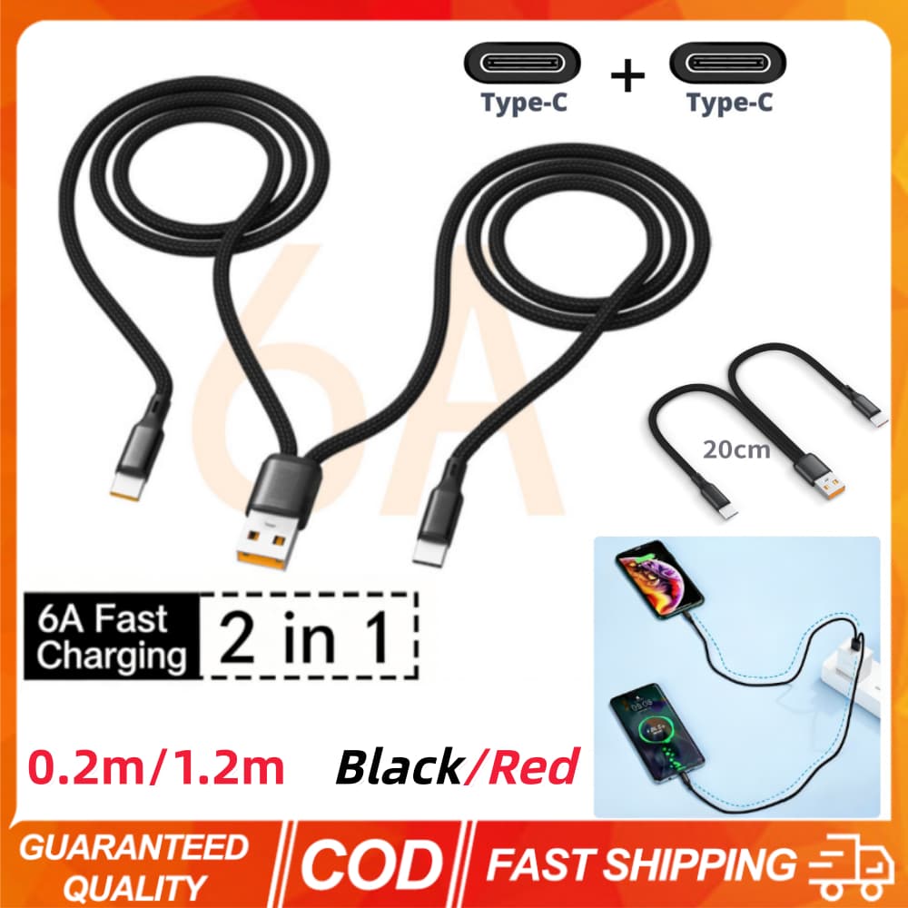 Cabo 2 Em 1 USB Type C Carregador De Telefone Y Splitter 6A De Carregamento Rápido Para Dispositivos Carga