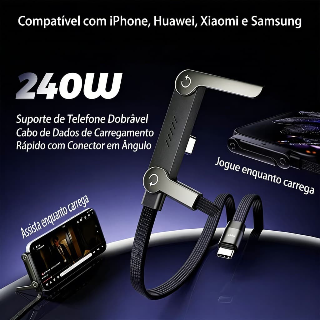 Cabo De Dados 240W 1.5M Com 90 ° Suporte Para Cotovelo Jogos , Carregamento Rápido , Capa Dobrável Telefone