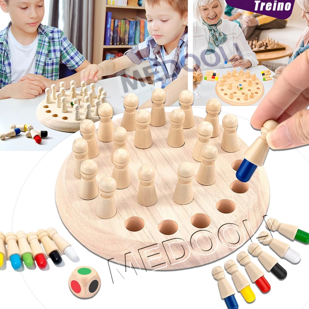 Jogo de Memória de Madeira Treino Cérebro para Crianças e Idosos | Brinquedo Educativo Interativo para Família