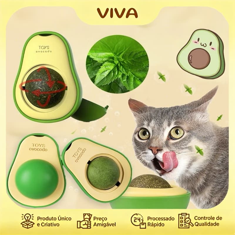 Kit 1-4 Abacate De Brinquedo Para Gatos Interativo Erva Natural com Adesivo Gruda Parede Estímulo Diversão