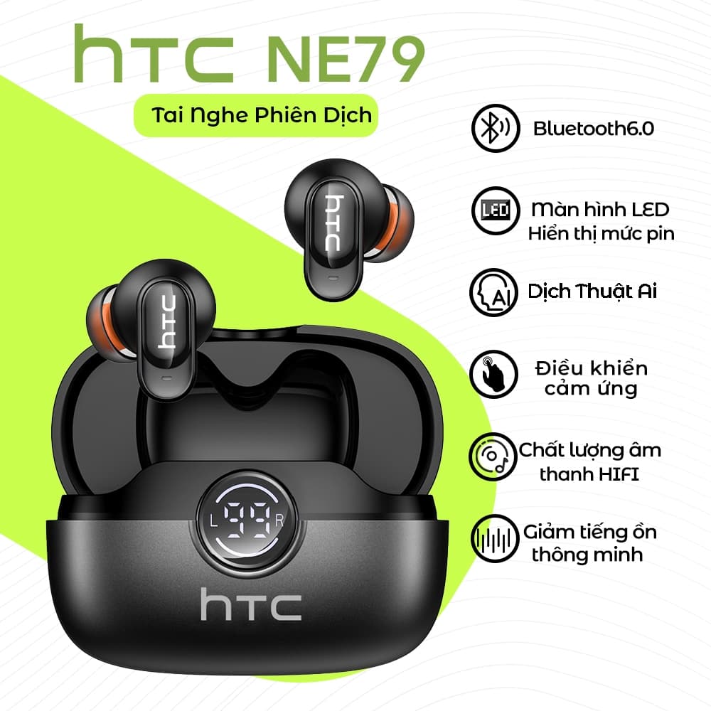Fones De Ouvido HTC NE79 AI Tradução Em Tempo Real 135 Tradução Idiomas TWS Fone Bluetooth 6.0 Display De LED Microfone