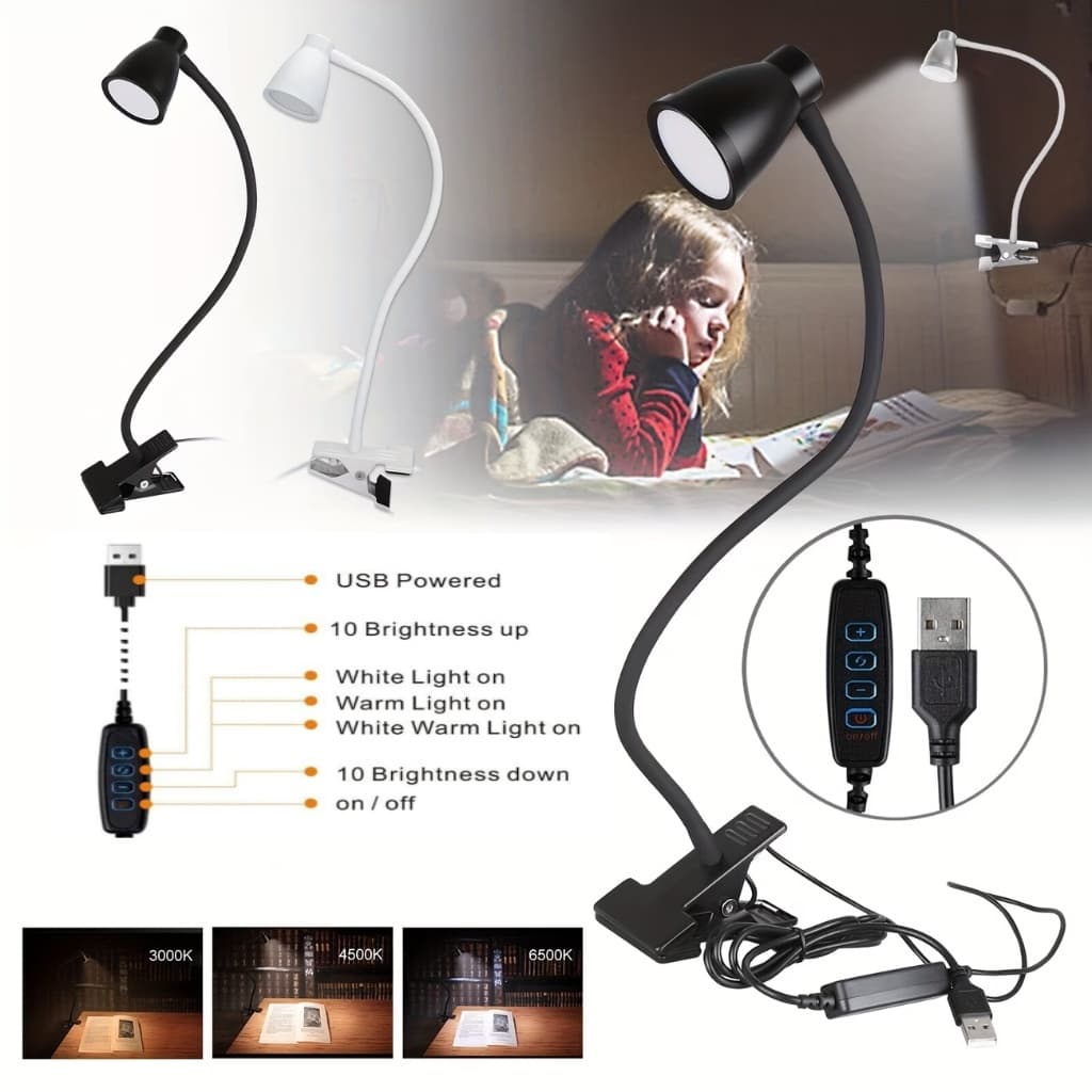 Luminária LED abajur de mesa articulada base e garra Multifuncional 2 em 1 Luz LED