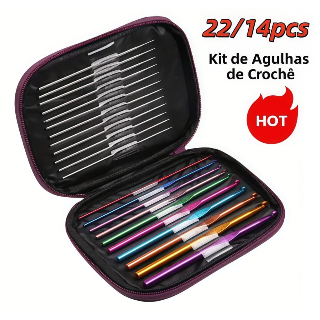 Kit Agulha Barbante Para Crochê Profissional Cabo Ergonômico Soft Ponta Alumínio