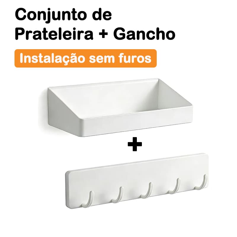 Kit Prateleira Porta Branco Condimentos Suporte Organizador de parede Com tempero porta e Gancho Cozinha Banheiro