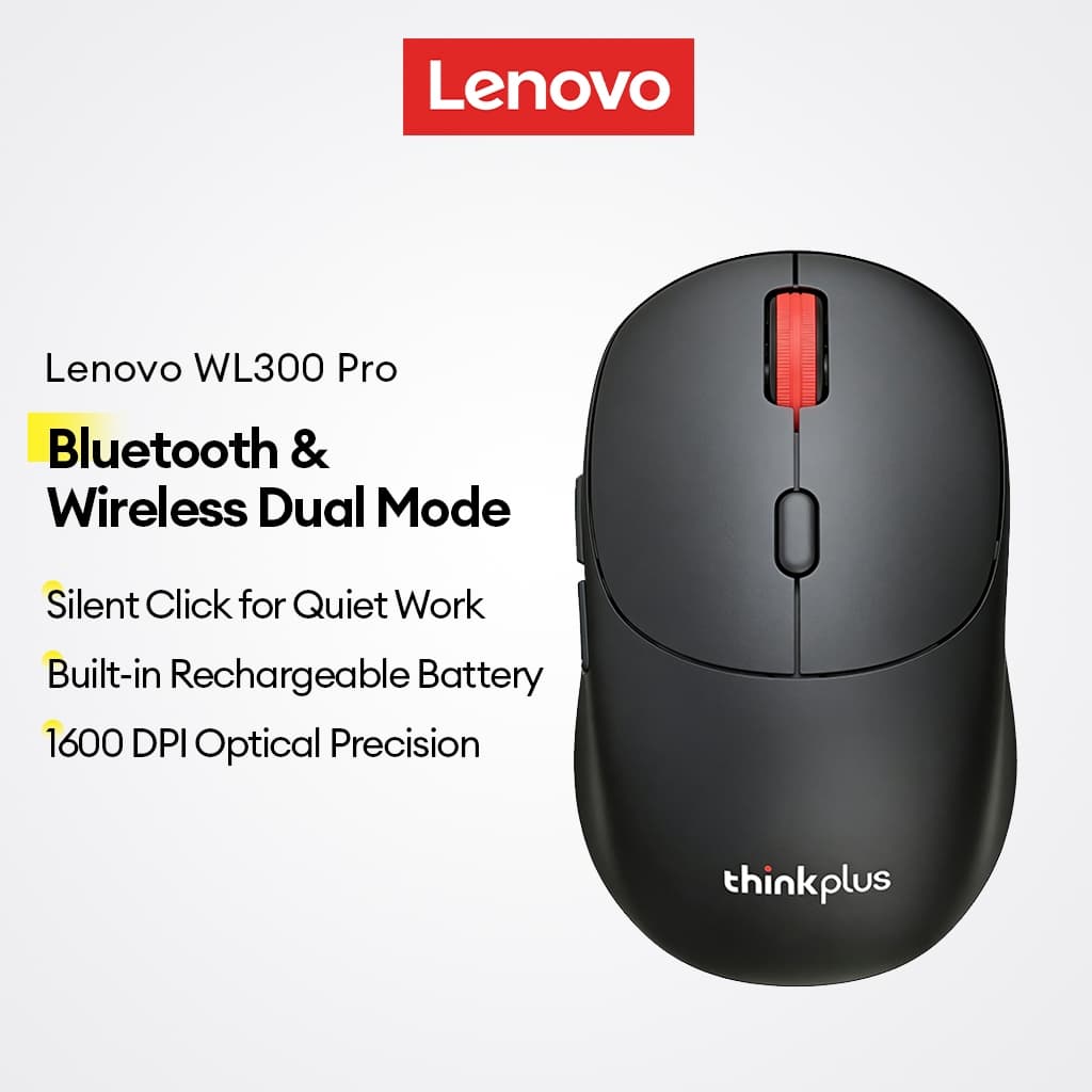 Mouse Sem Fio Lenovo WL300 Pro E Bluetooth De Modo Duplo Com 1600 DPI Clique Silencioso Bateria Recarregável