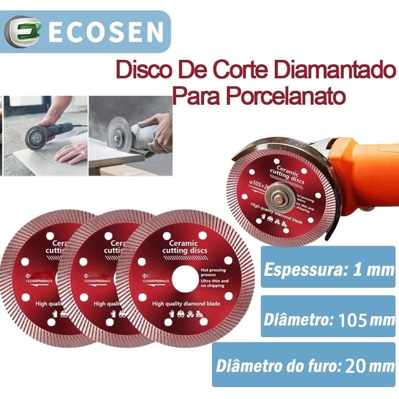 Kit3 Disco de Corte Diamantado Porcelanato 115 mm x 222 mm - 1mm A qualidade Para envio imediato