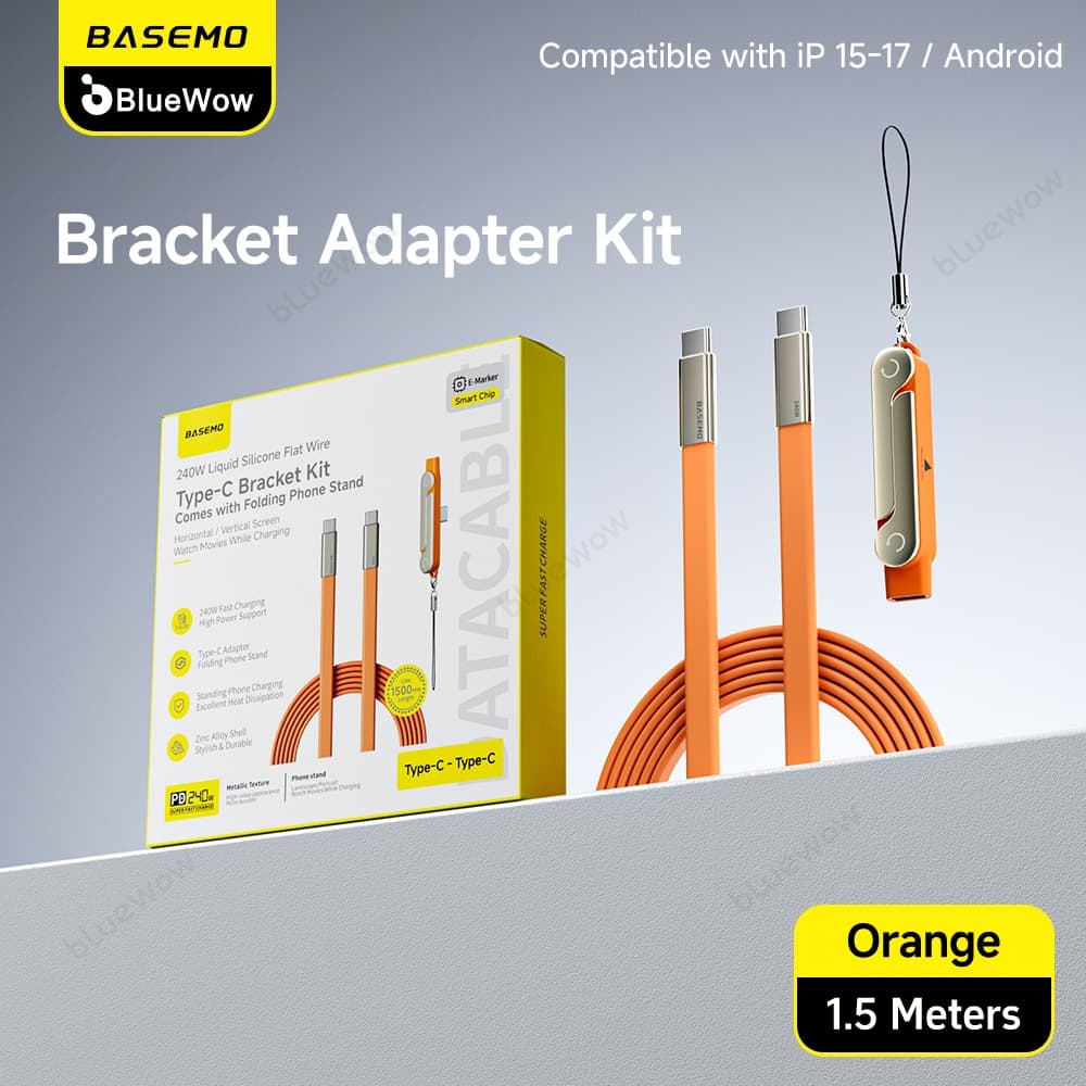 BlueWow 240W 2 Em 1 Suporte Dobrável De Carregamento Rápido Cabo De Dados Angular Tipo-C Para Fio Com Invisível Telefone