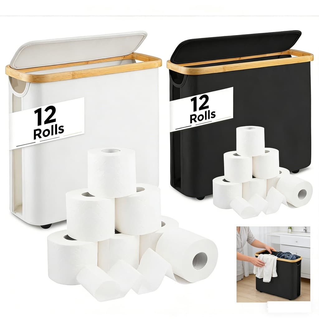 Suporte Cesto De Papel Higiênico De Bambu Com Tampa Organizador Decorativo Artesanal Para Armário De Banheiro