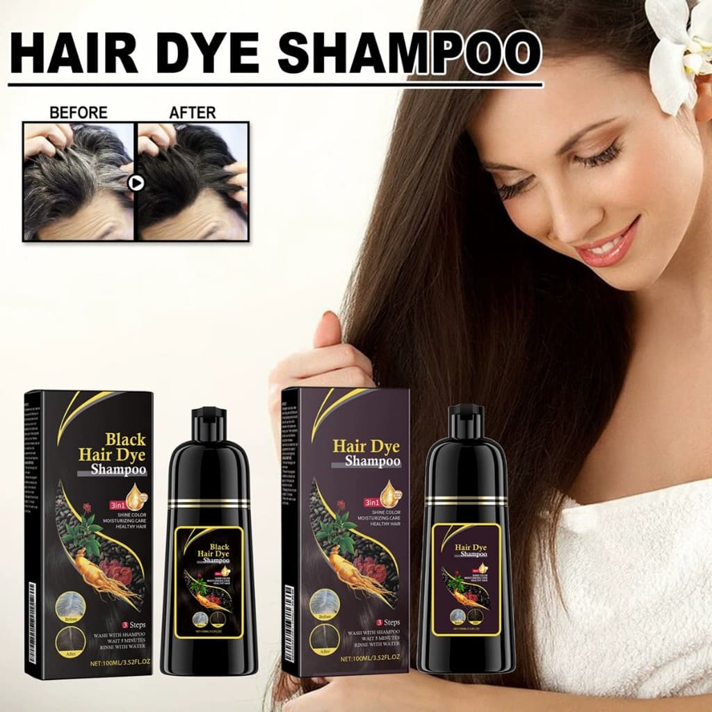 Shampoo três em um para tingimento de cabelo preto 100ml Fórmula de ervas naturais hidratante suave
